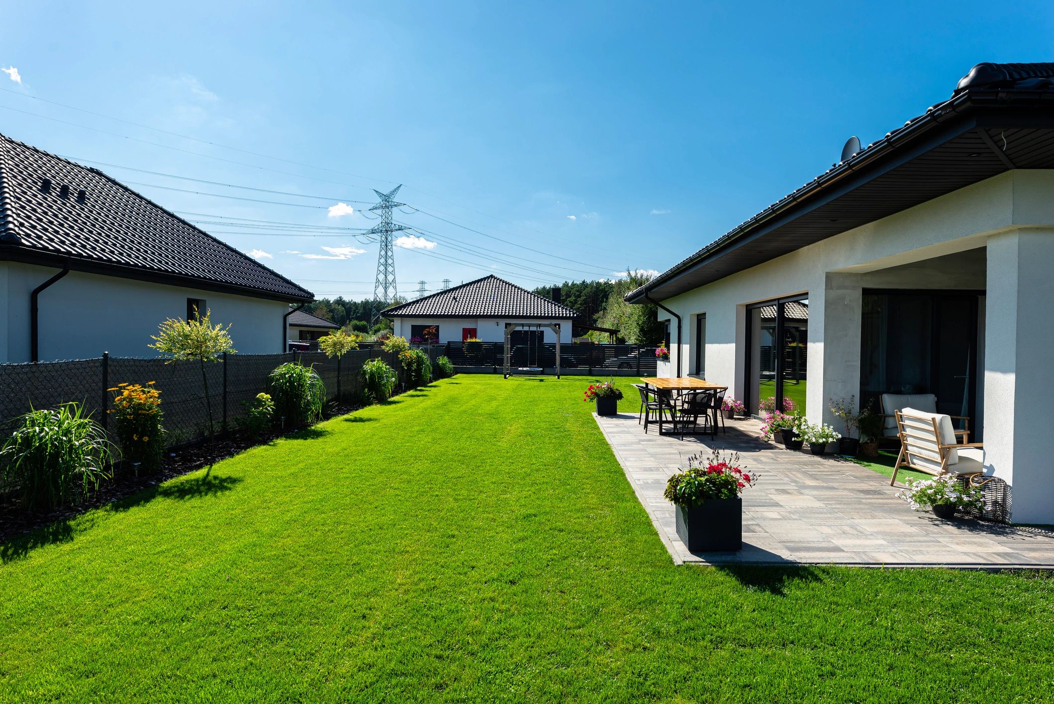 Beautiful garden and terrace in summer