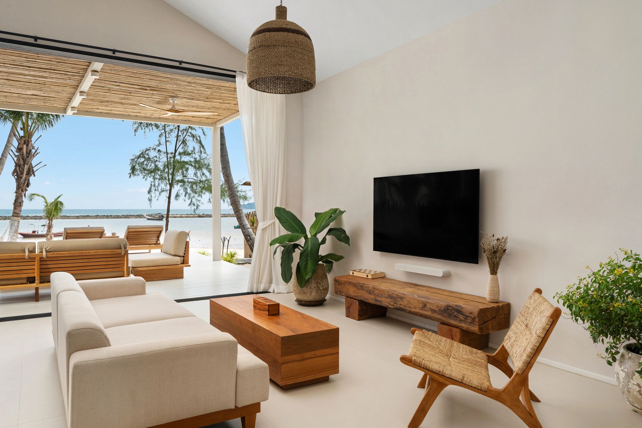 Elegant modern living room with ocean view